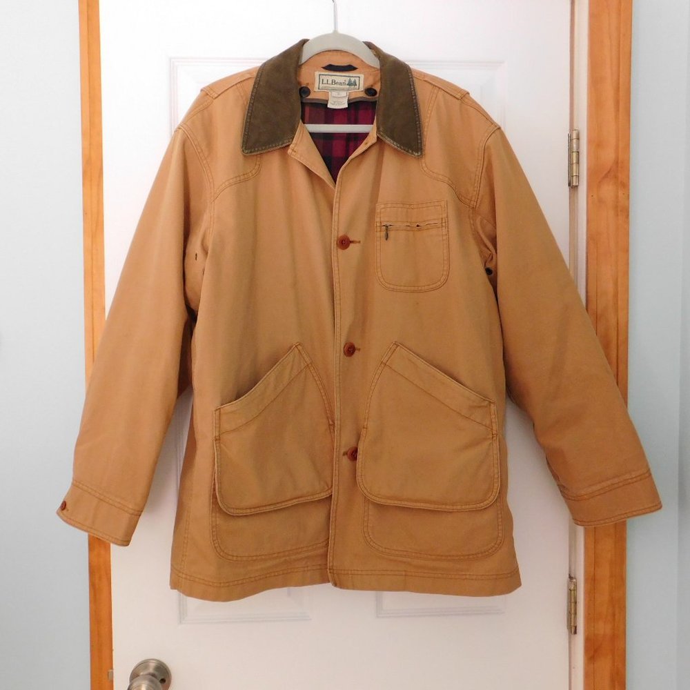 VTG LL Bean Mens Tan Canvas Removable Flannel Liner Barn Chore Coat Sz Medium